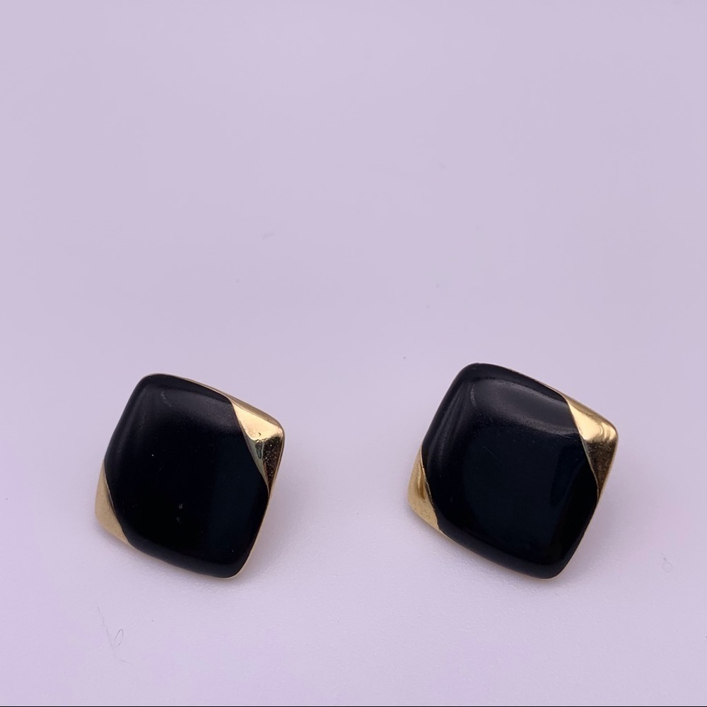 Gold and Black Square Stud Earrings